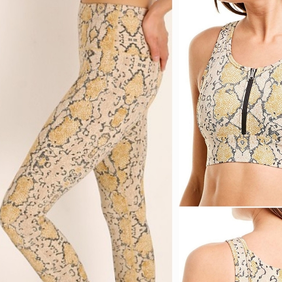 Varley Golden Snakeskin Sportsbra Zip Up Crop Top - Picture 4 of 7